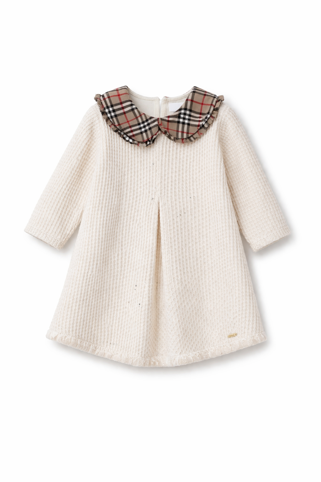 Elegant Textured Dress with Plaid Collar