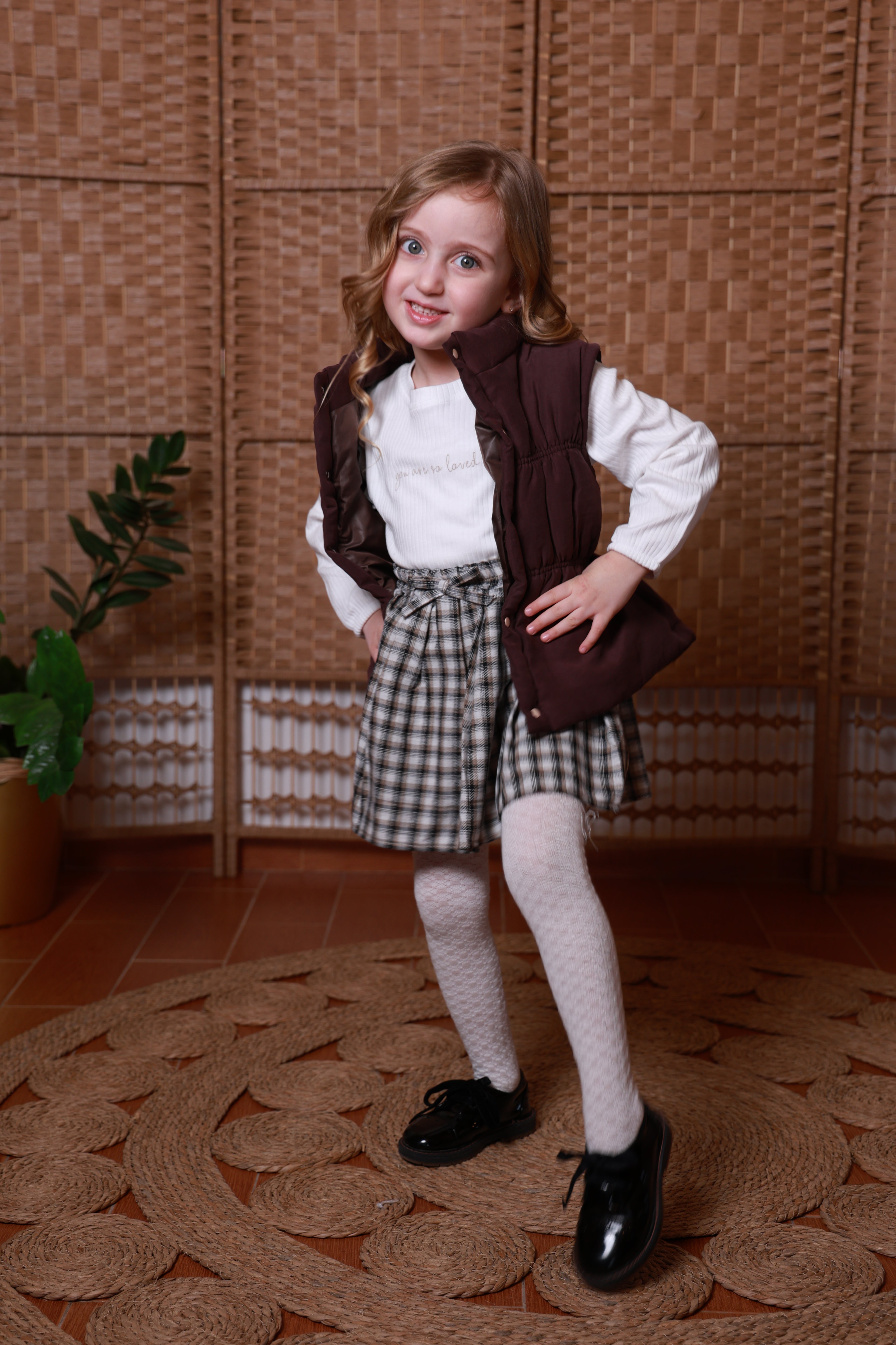 Little Lady Burgundy Vest & Plaid Skirt Set