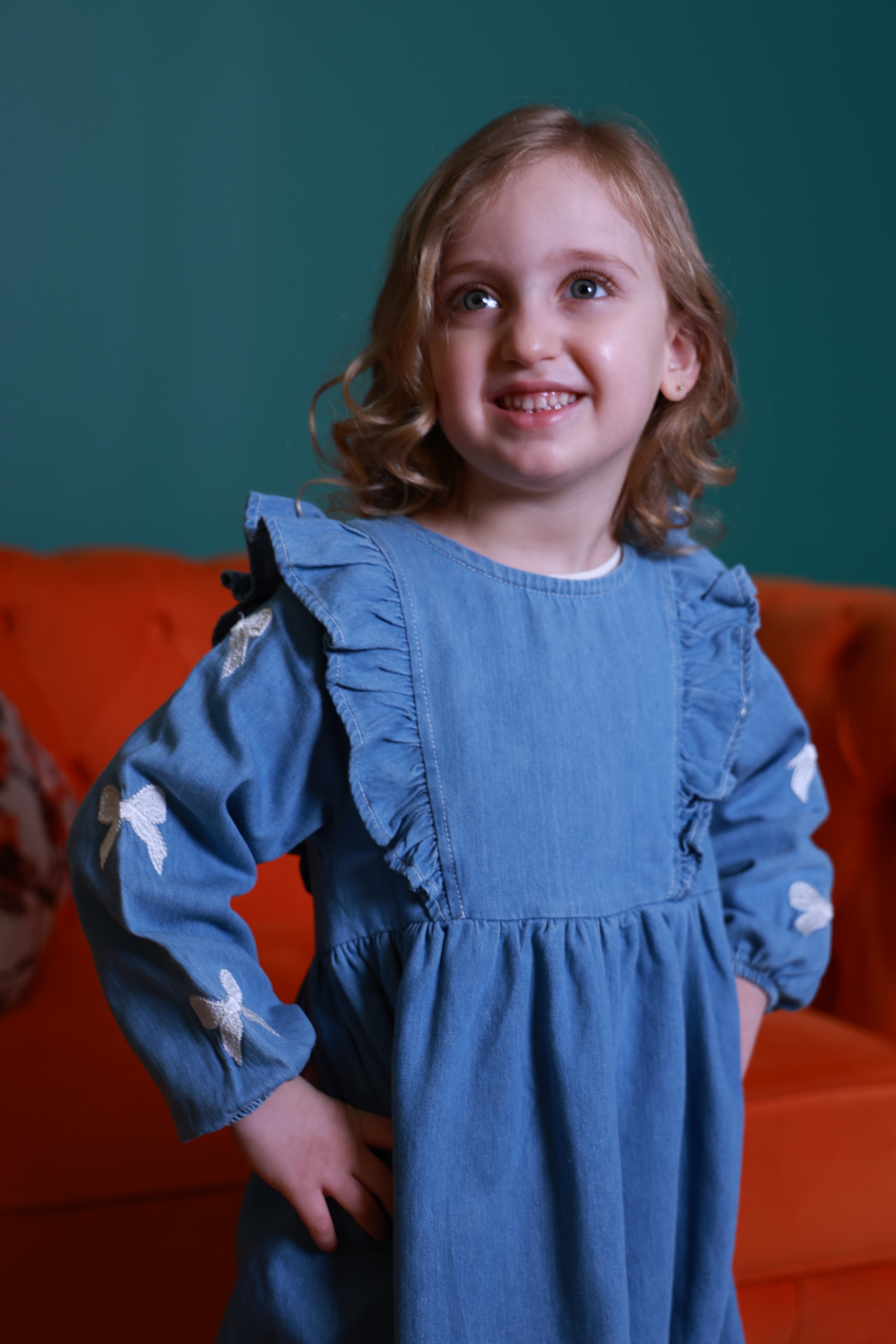 Little Swan Bow Denim Dress