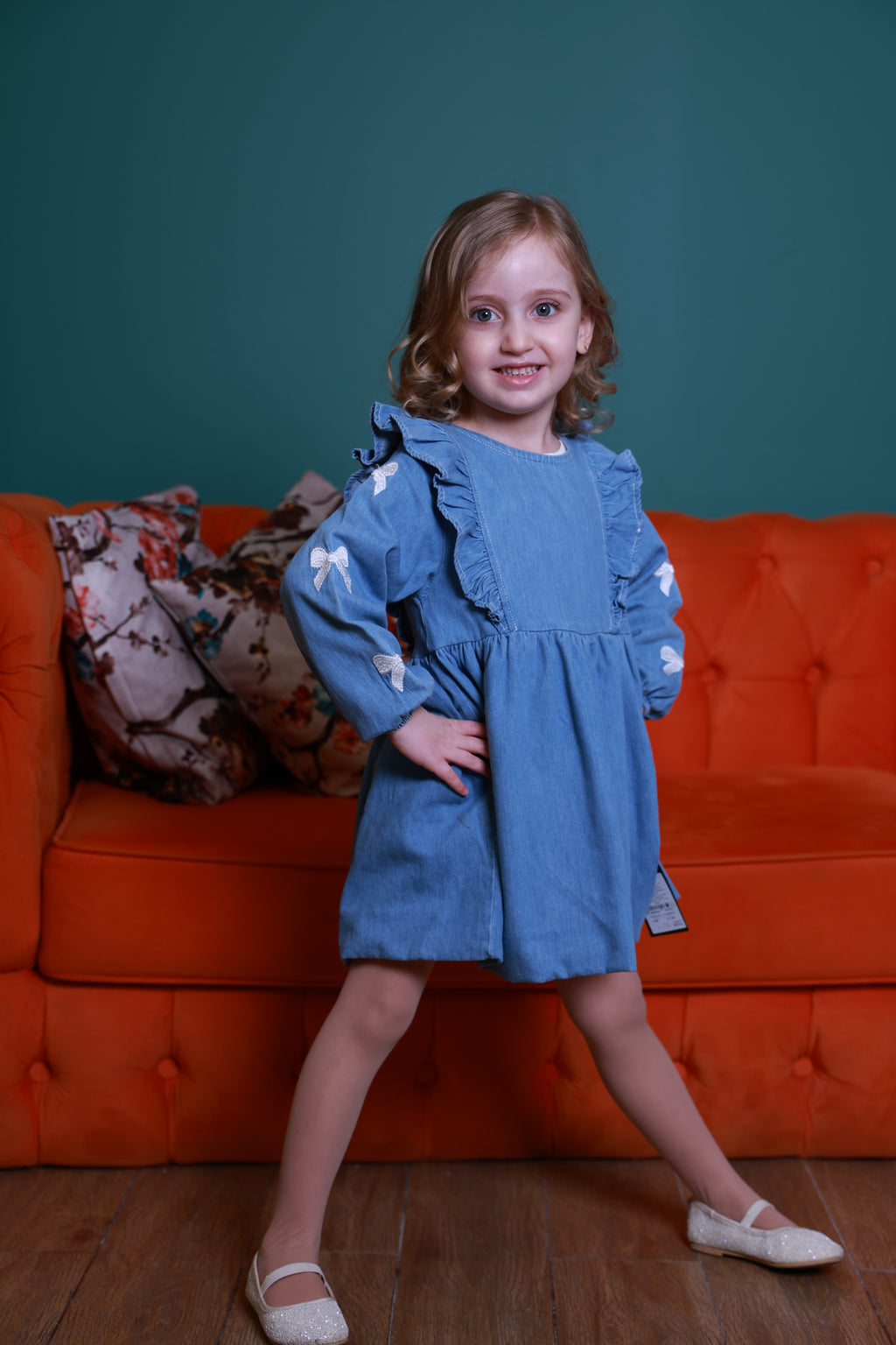Little Swan Bow Denim Dress