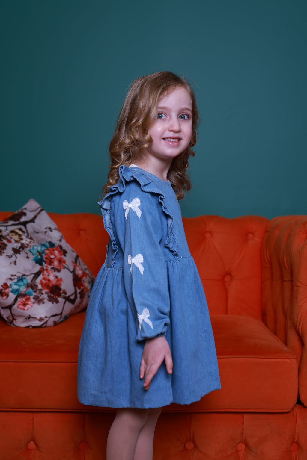 Little Swan Bow Denim Dress