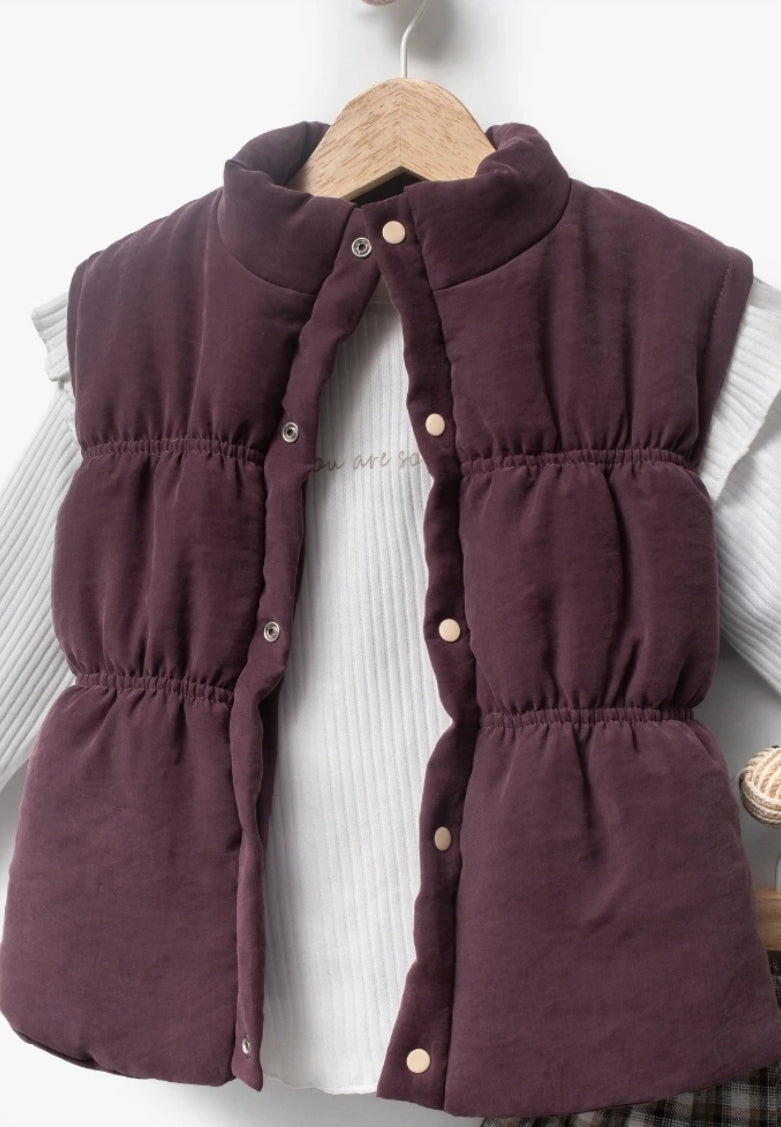 Little Lady Burgundy Vest & Plaid Skirt Set